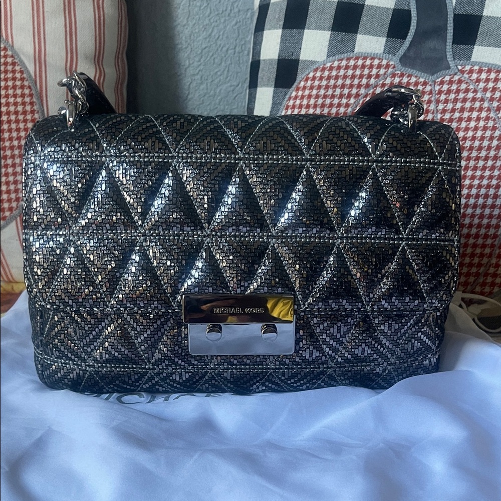 Michael Kors Silver and Black Quilted Shoulder Bag